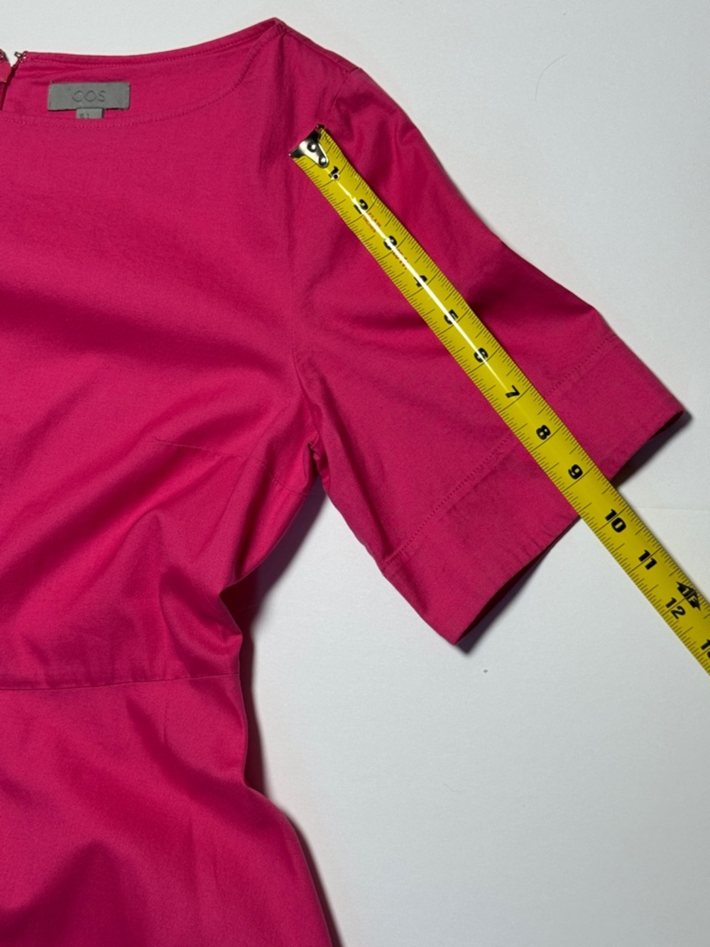COS Day Dress 100% Cotton Bright Pink Fit and Flare‎ Midi Dress Scoop Neck 6 - Picture 5 of 13